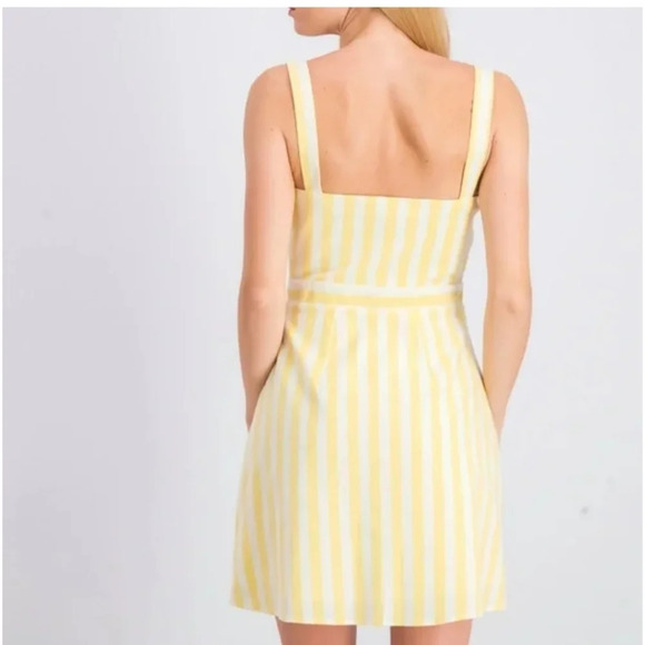 WAYF Bolton Mini Dress Striped Yellow Button Up. Size medium - Picture 2 of 10